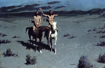 Jolie mère de la nuit Far West américain cowboy indien Frederic Remington Peinture à l'huile